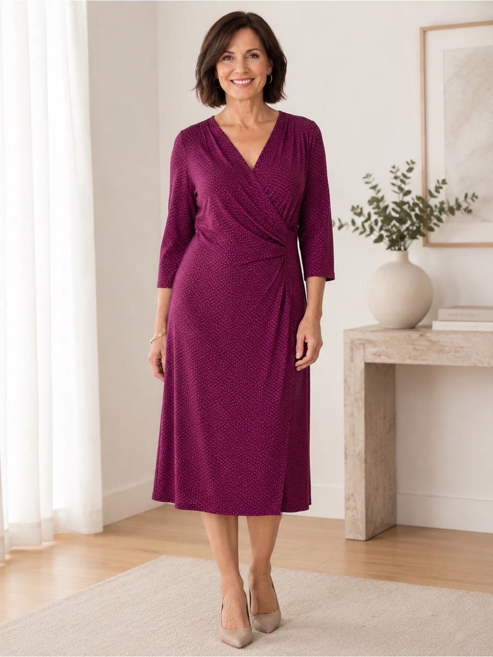 CHICOS WOMENS MIDI WRAP DRESS MAGENTA COLOR SIZE 1 (8)